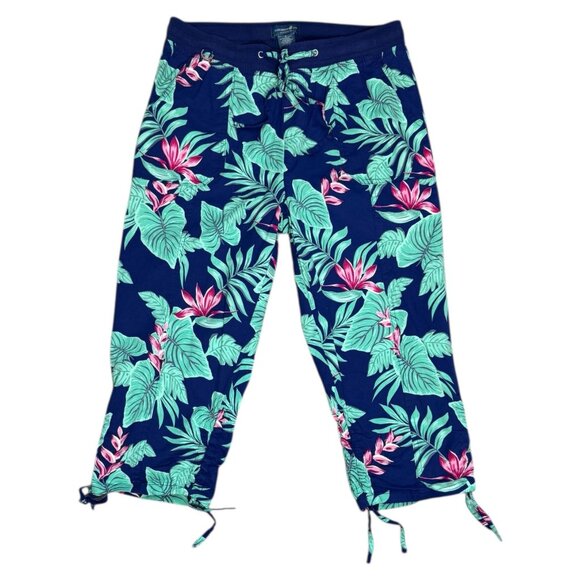 Caribbean Joe Island Wear Tropical Print Capri Pants with Ruching Womens SZ S - Picture 1 of 8